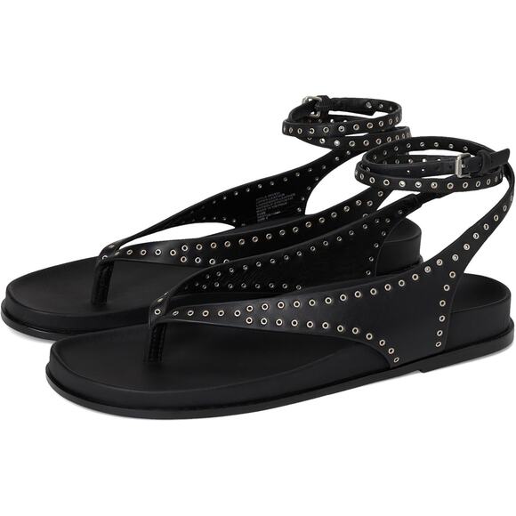New! Madewell Eleni NV822 Black Grommet Ankle Wrap Thong Sandals Leather 9 NWOB - Picture 3 of 9